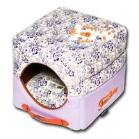 The Pet Life Touchdog Floral-Galore Convertible and Reversible Squared 2-in-1 Collapsible Dog House Bed