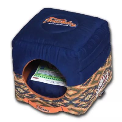 The Pet Life Touchdog 70's Vintage-Tribal Throwback Convertible and Reversible Squared 2-in-1 Collapsible Dog House Bed