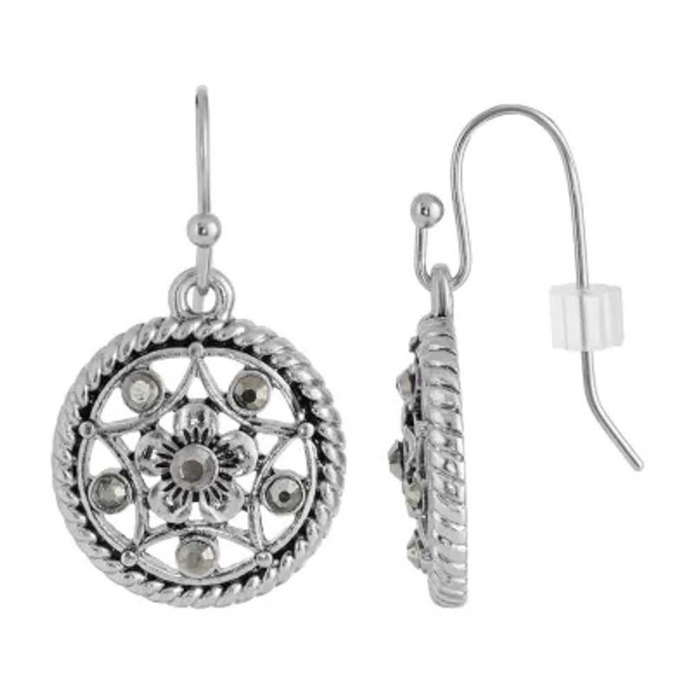 1928 Silver Tone Crystal Round Drop Earrings