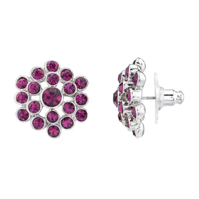 1928 Silver Tone Crystal 16mm Round Stud Earrings