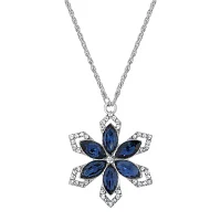 1928 Silver Tone Crystal 16 Inch Link Flower Pendant Necklace