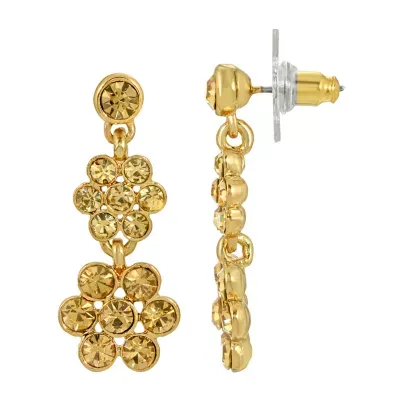 1928 Gold Tone Abalone Flower Drop Earrings