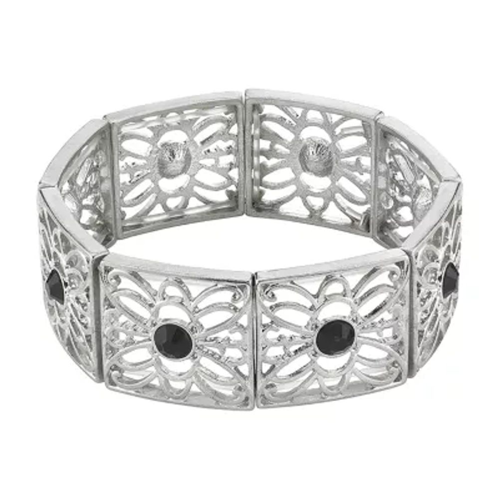 1928 Silver Tone Crystal Stretch Bracelet