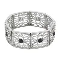 1928 Silver Tone Crystal Stretch Bracelet