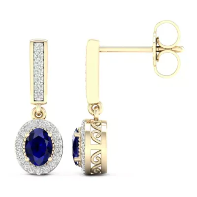 Genuine Blue Sapphire 10K Gold Oval Drop Earrings