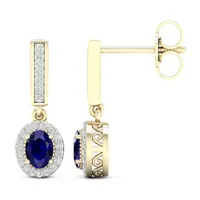 Genuine Blue Sapphire 10K Gold Oval Drop Earrings