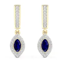 Genuine Blue Sapphire 10K Gold Marquise Drop Earrings