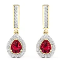 Lead Glass-Filled Red Ruby 10K Gold Drop Earrings