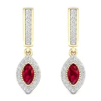 Lead Glass-Filled Red Ruby 10K Gold Drop Earrings