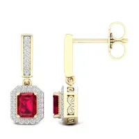 Lead Glass-Filled Red Ruby 10K Gold Drop Earrings