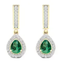 Genuine Green Emerald 10K Gold Drop Earrings