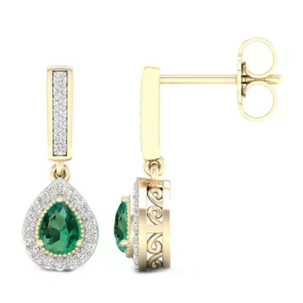 Genuine Green Emerald 10K Gold Drop Earrings