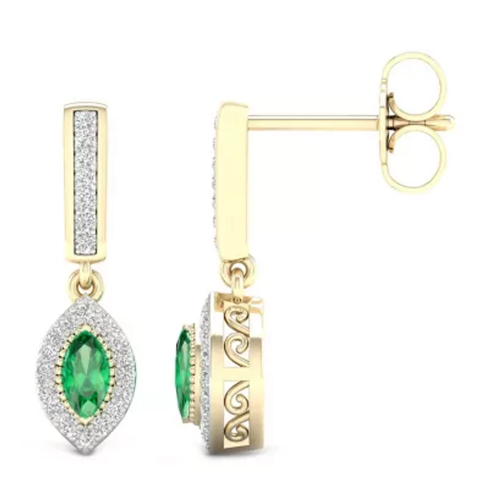 Genuine Green Emerald 10K Gold Drop Earrings