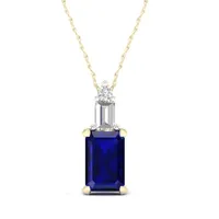 Womens Genuine Blue Sapphire 10K Gold Pendant Necklace
