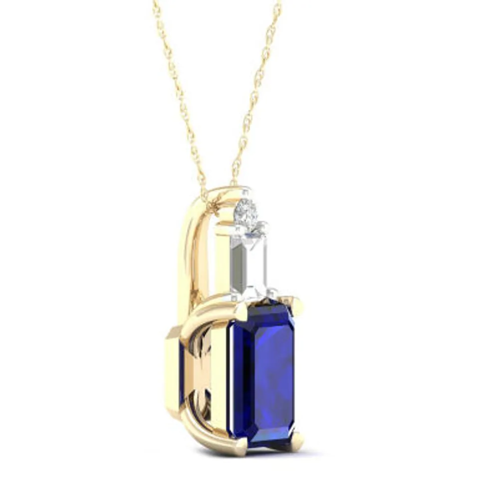 Womens Genuine Blue Sapphire 10K Gold Pendant Necklace