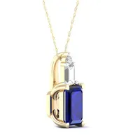 Womens Genuine Blue Sapphire 10K Gold Pendant Necklace