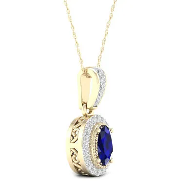 Womens Genuine Blue Sapphire 10K Gold Pendant Necklace