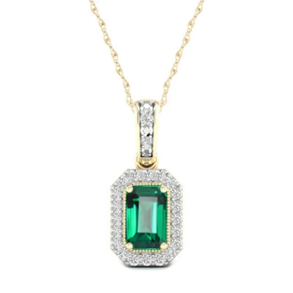 Womens Genuine Green Emerald 10K Gold Pendant Necklace