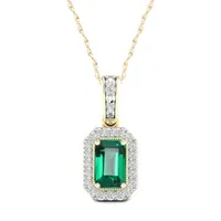 Womens Genuine Green Emerald 10K Gold Pendant Necklace