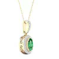Womens Genuine Green Emerald 10K Gold Pendant Necklace