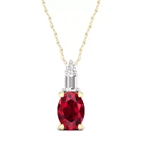 Womens Lead Glass-Filled Red Ruby 10K Gold Pendant Necklace