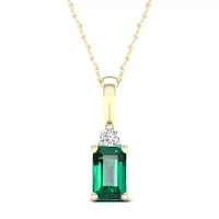 Womens Genuine Green Emerald 10K Gold Pendant Necklace