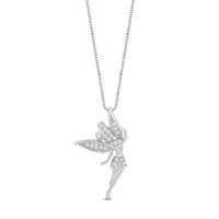 Enchanted Disney Fine Jewelry Womens 1/8 CT. T.W. Natural White Diamond Sterling Silver Fairies Tinker Bell Pendant Necklace