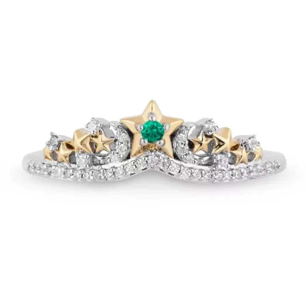 Enchanted Disney Fine Jewelry Lab Created Emerald and 1/10 CT. T.W. Diamond Tinker Bell Ring 14K Gold Over Silver Sterling