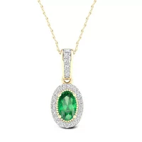 Womens Genuine Green Emerald 10K Gold Pendant Necklace