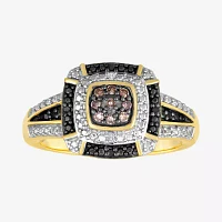 1/10 CT.T.W. Natural White, Champagne and Color-Enhanced Black Diamond Ring