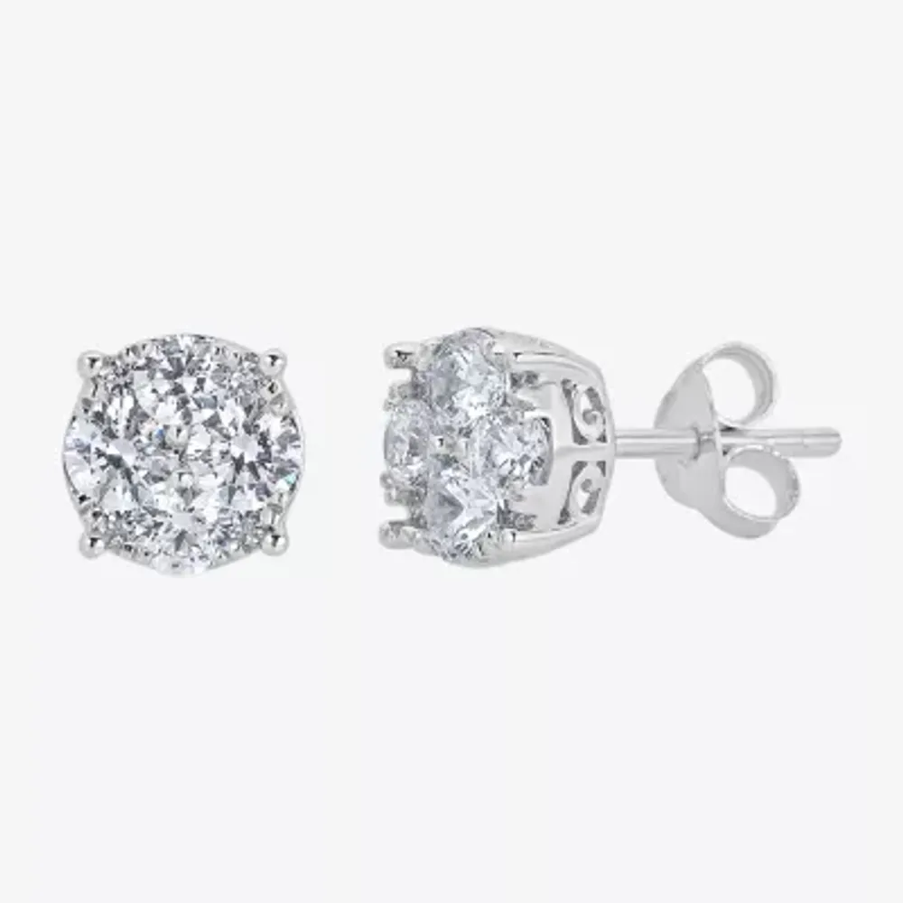 1 CT. T.W. Natural White Diamond Sterling Silver 7.1mm Stud Earrings