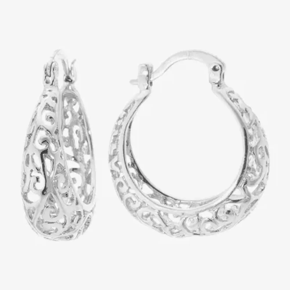 Silver Reflections Pure Silver Over Brass Hoop Earrings