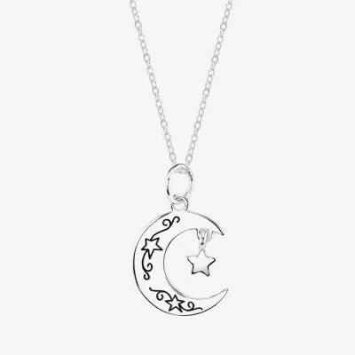 Footnotes Love Sterling Silver 16 Inch Cable Moon Round Pendant Necklace