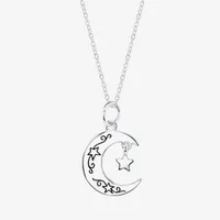 Footnotes Love Sterling Silver 16 Inch Cable Moon Round Pendant Necklace