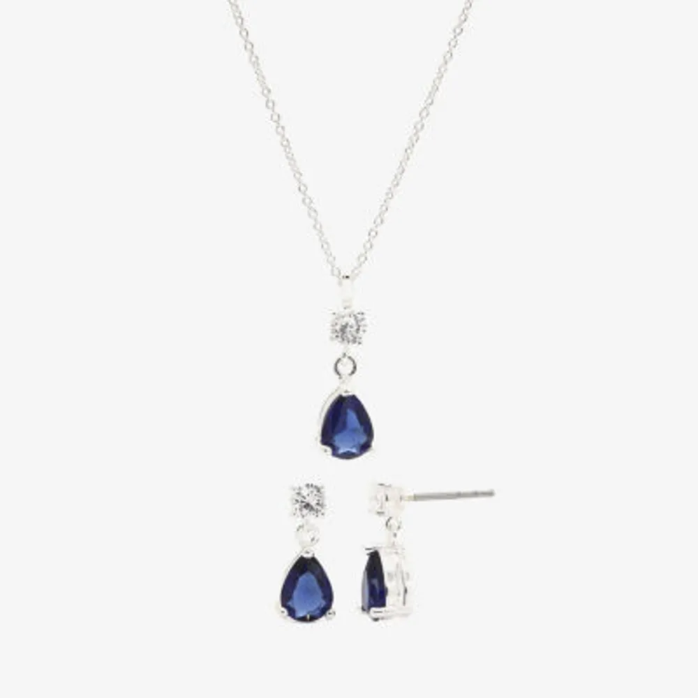 Sparkle Allure 2-pc. Pure Silver Over Brass Montana Pear Two Stone Cubic Zirconia Drop Jewelry Set