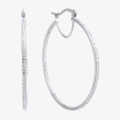 Sparkle Allure Crystal Pure Silver Over Brass Round Hoop Earrings