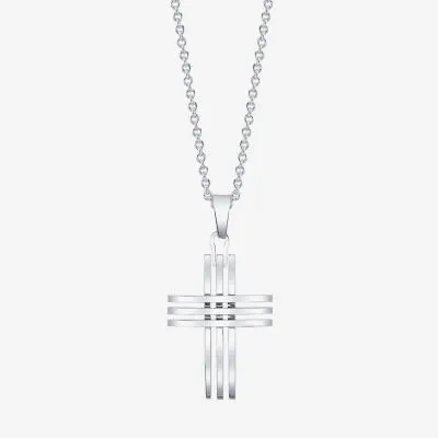 J.P. Army Men's Jewelry Stainless Steel 24 Inch Cable Cross Pendant Necklace
