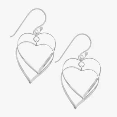 Silver Treasures Sterling Silver Heart Drop Earrings