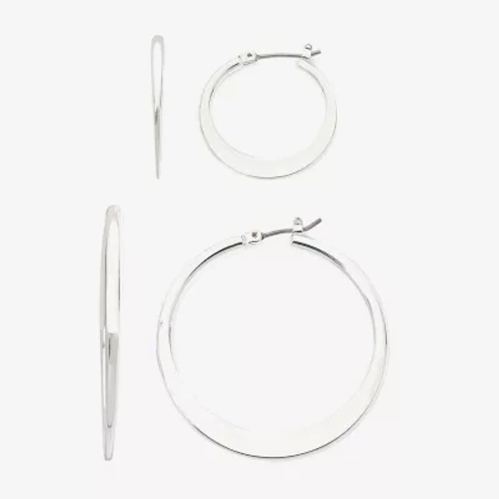 Mixit Hypoallergenic Silver Tone Hoop 2 Pair Earring Set