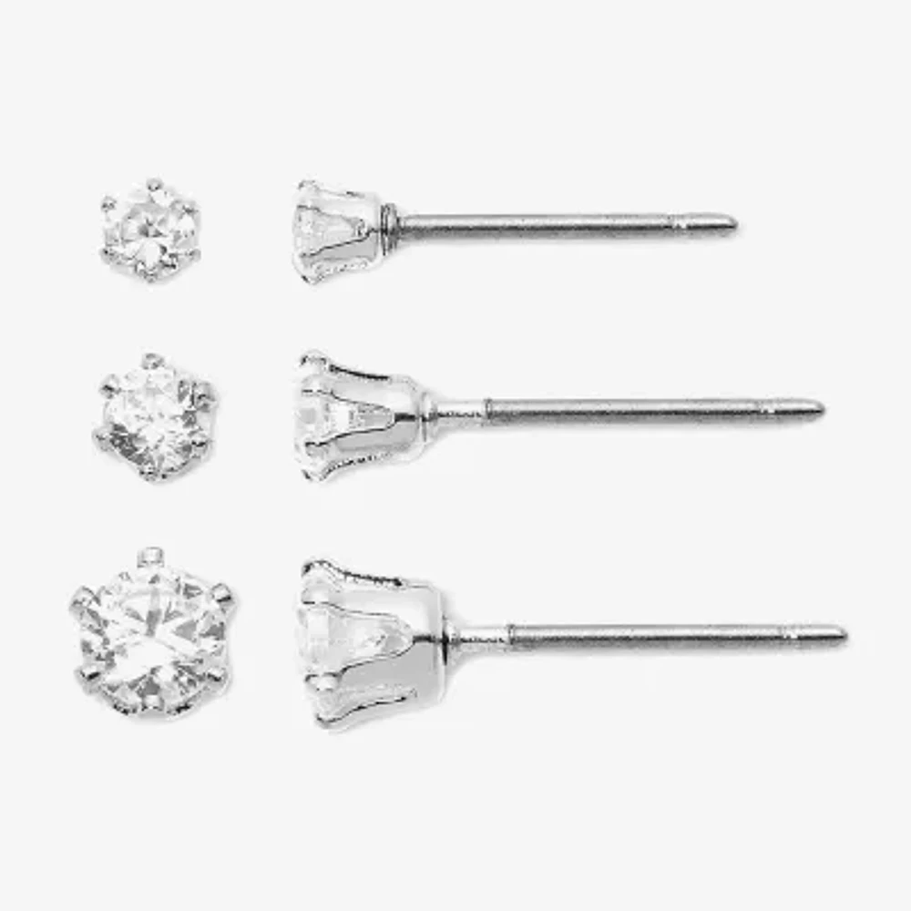 Mixit Hypoallergenic 3 Pair Cubic Zirconia Earring Set