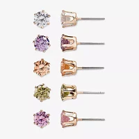 Mixit Hypoallergenic Gold Tone 5 Pair Cubic Zirconia Round Earring Set