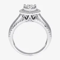 Womens 1 CT. T.W. Mined White Diamond 10K Gold Pear Side Stone Halo Engagement Ring