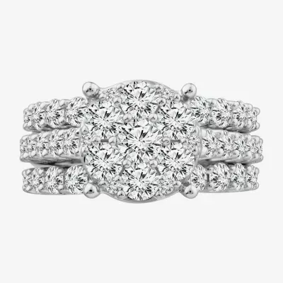 Round 4 CT.T.W. Natural Diamond Side Stone Bridal Set in 10K or 14K White Gold