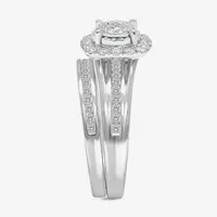 (I / SI2) Womens 1 CT. T.W. Lab Grown White Diamond 10K or 14K Gold Cushion Side Stone Halo Bridal Set