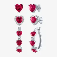 Gemstone Sterling Silver Heart 3 Pair Earring Set