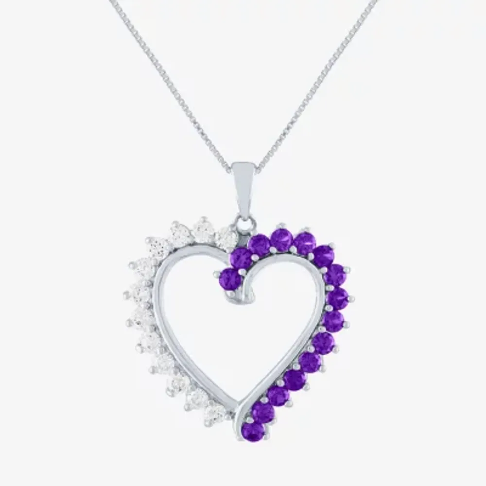 Womens Genuine Purple Amethyst Sterling Silver Heart Pendant Necklace