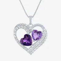 Womens Lab Created Purple Amethyst Sterling Silver Heart Pendant Necklace