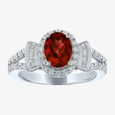 Womens Genuine Red Garnet Sterling Silver Oval Cocktail Ring