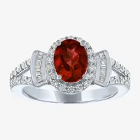 Womens Genuine Red Garnet Sterling Silver Oval Round Cocktail Ring