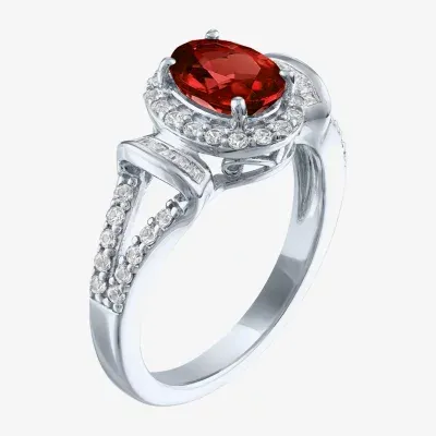 Womens Genuine Red Garnet Sterling Silver Oval Round Cocktail Ring